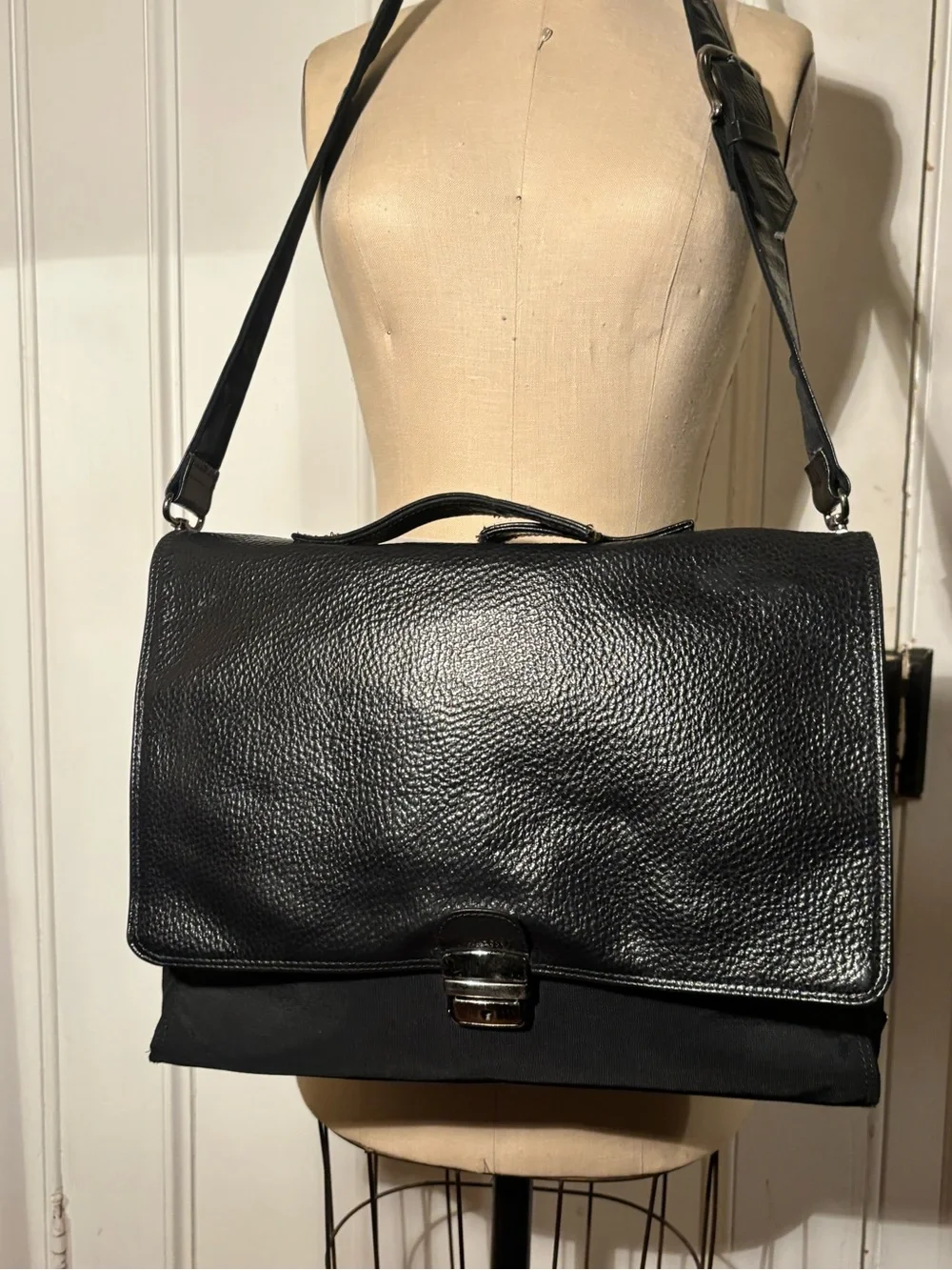 A Vintage Leather & Nylon Emporio Armani Messenger Crossbody Bag